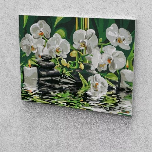 Orchideás Zen kép festés számok alapján kreatív készlet kerettel 40x50