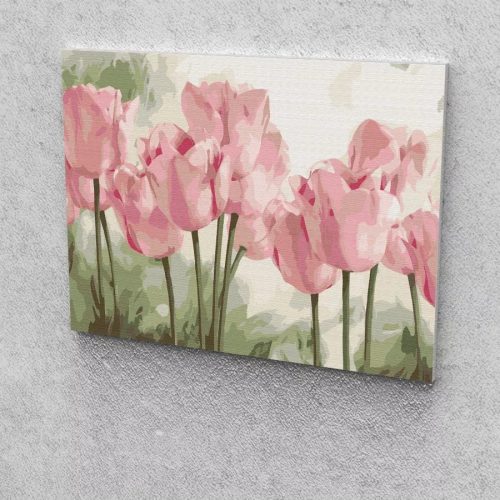 Rózsaszín tulipánok festés számok alapján kreatív készlet kerettel 40x50