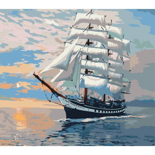 Vitorlás hajó hímző készlet 30x40 cm-es vászonnal keresztszemes hímzés