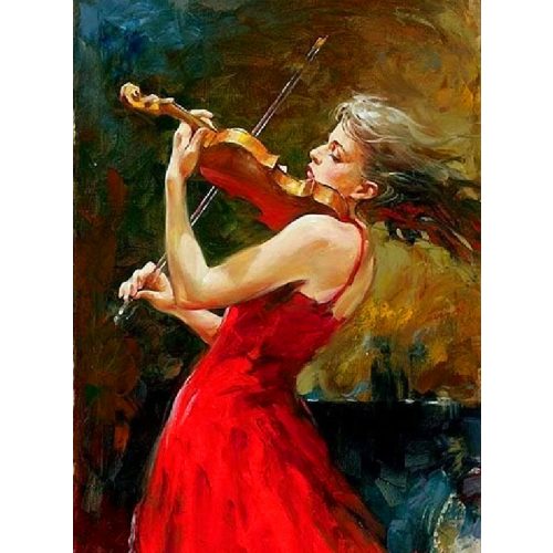 Hegedű művésznő hímző készlet 30x40 cm-es vászonnal keresztszemes hímzés