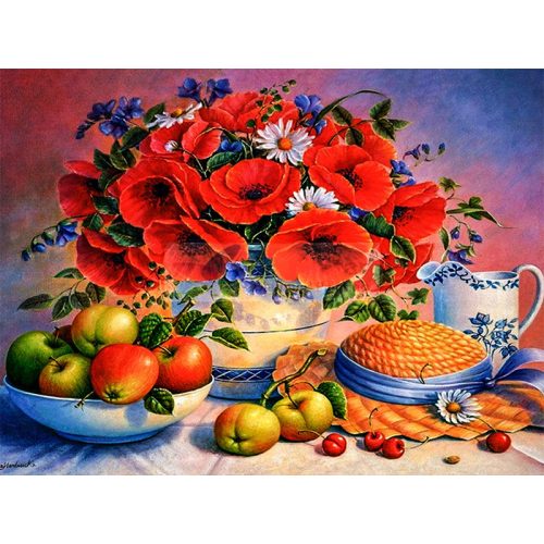 Pipacs csendélet hímző készlet 40x50 cm-es vászonnal keresztszemes hímzés keresztszemes hímzés