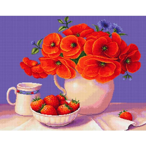 Pipacs csokor hímző készlet 40x50 cm-es vászonnal keresztszemes hímzés
