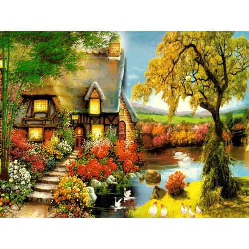 Tóparti házikó hímző készlet 40x50 cm-es vászonnal keresztszemes hímzés