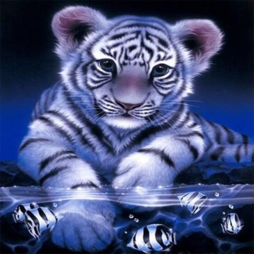 Kis tigris festés és gyémántszemes kreatív 40x50 cm-es hibrid kép