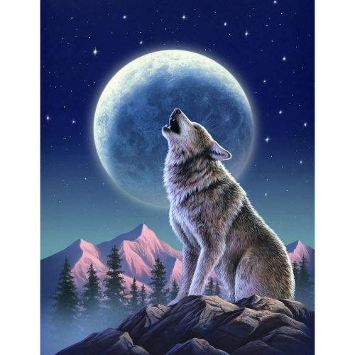 Üvöltő farkas festés és gyémántszemes kreatív 40x50 cm-es hibrid kép