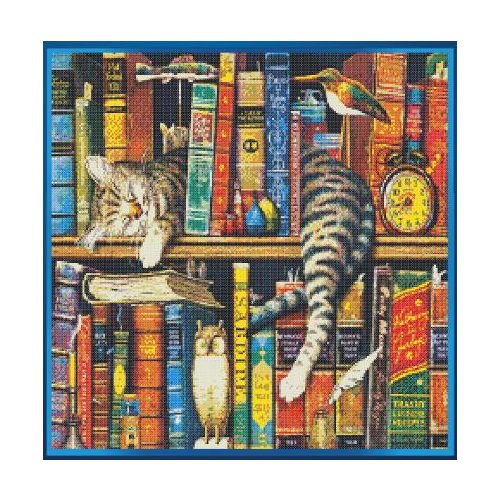 Könyvespolc cicával hímző szett