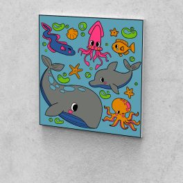   Matekvarázs Számfestő: Készségfejlesztés szórakozva 30x30 cm-es tengeri állatok vászon festékkel 