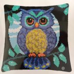 Baglyos párnahuzat hímzés 42x42 cm