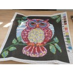 Baglyos párnahuzat hímzés 42x42 cm