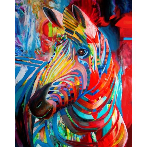 Zebra festés és gyémántszemes kreatív 40x50 cm-es hibrid kép