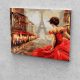 Piros ruhás nő Párizsban festés számok alapján kreatív készlet keret nélkül