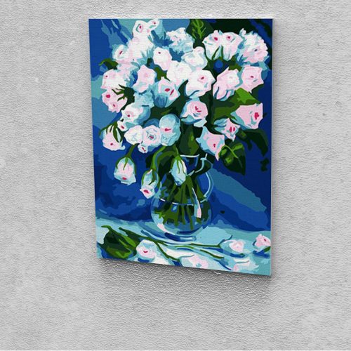 Fehér virágcsokor festés számok alapján kreatív készlet 30x40