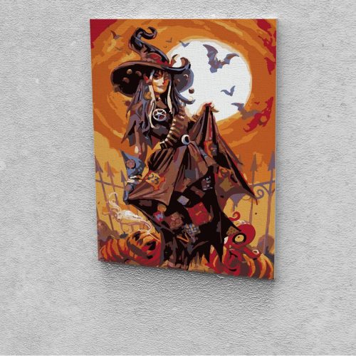 Halloweeni boszorkány  festés számok alapján kreatív készlet 30x40