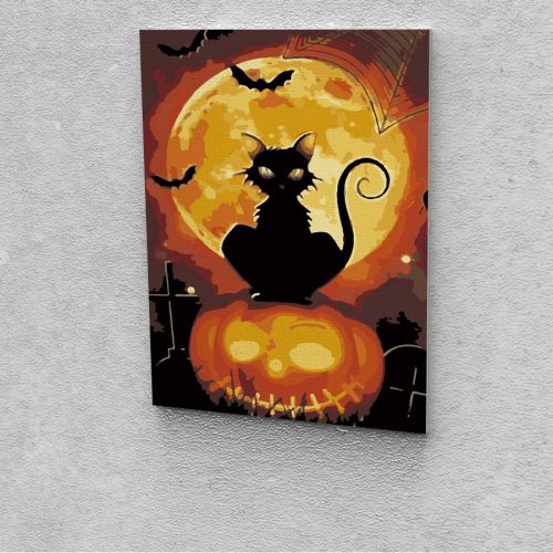 Halloweeni macska festés számok alapján kreatív készlet kerettel