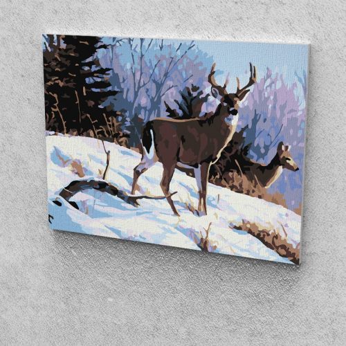 Szarvasok a havas erdőben festés számok alapján kreatív készlet 30x40