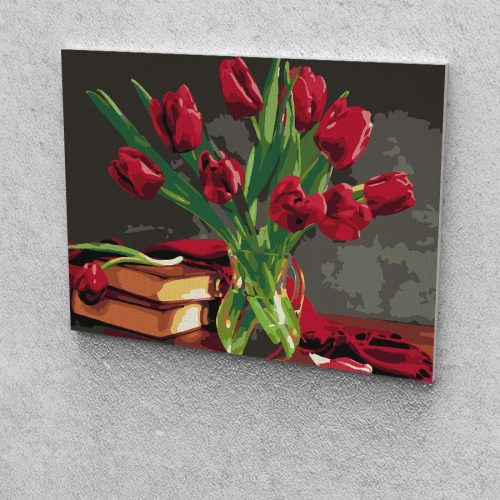 Tulipán csokor festés számok alapján kreatív készlet kerettel