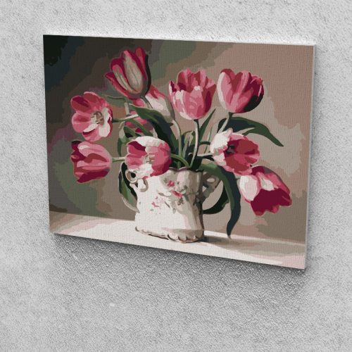 Rózsaszín tulipánok festés számok alapján kreatív készlet keret nélkül