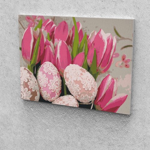 Húsvéti tojás tulipánnal festés számok alapján kreatív készlet keret nélkül 40x50