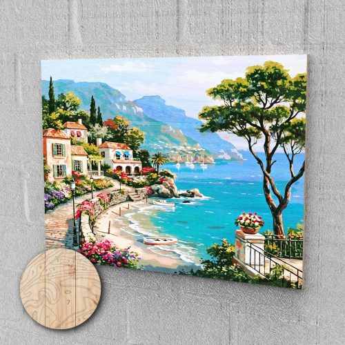 Fa alapú Tengerparti város festés számok alapján kreatív készlet 40x50