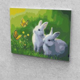   Fehér nyuszik festés számok alapján kreatív készlet keret nélkül 40x50