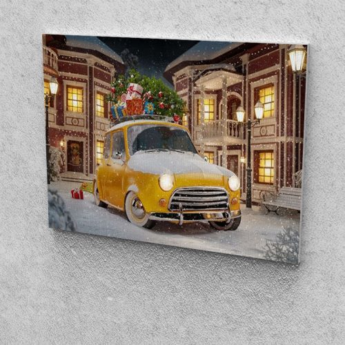 Sárga autó karácsonykor festés számok alapján kreatív készlet kerettel 40x50