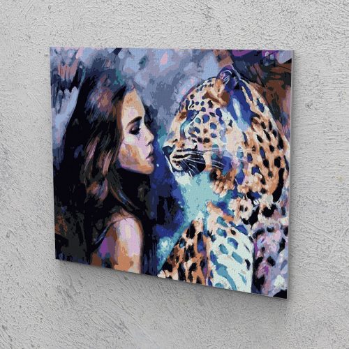 Leopárd nővel festés számok alapján kreatív készlet keret nélkül