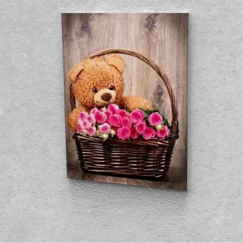 Maci a kosárban festés számok alapján kreatív készlet kerettel 50x60