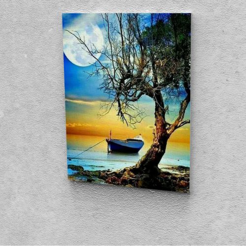 Csónak a holdfényben festés számok alapján kreatív készlet keret nélkül 60x70