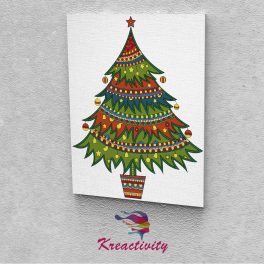  Kreatív festőszett gyermekeknek 30x40-es vászonra nyomtatva Karácsonyfa kis gömbdíszekkel